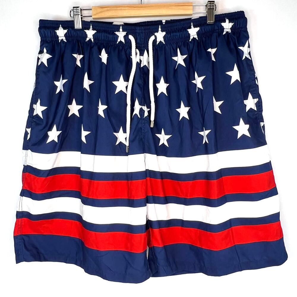 Kailua Surf Men's 4X Swim Trunks Quick Dry Patriotic Board Shorts Pockets NWOT